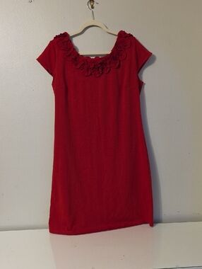AA Studio Red Ruffled Neckline Dress Size 14W.